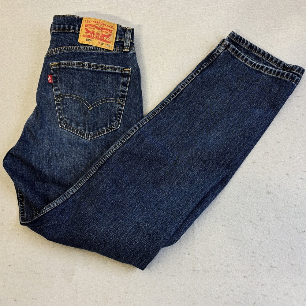Levis 505 Regular Jeans Mens 32x32 Dark Wash Blue Straight Leg Denim Gorpcore